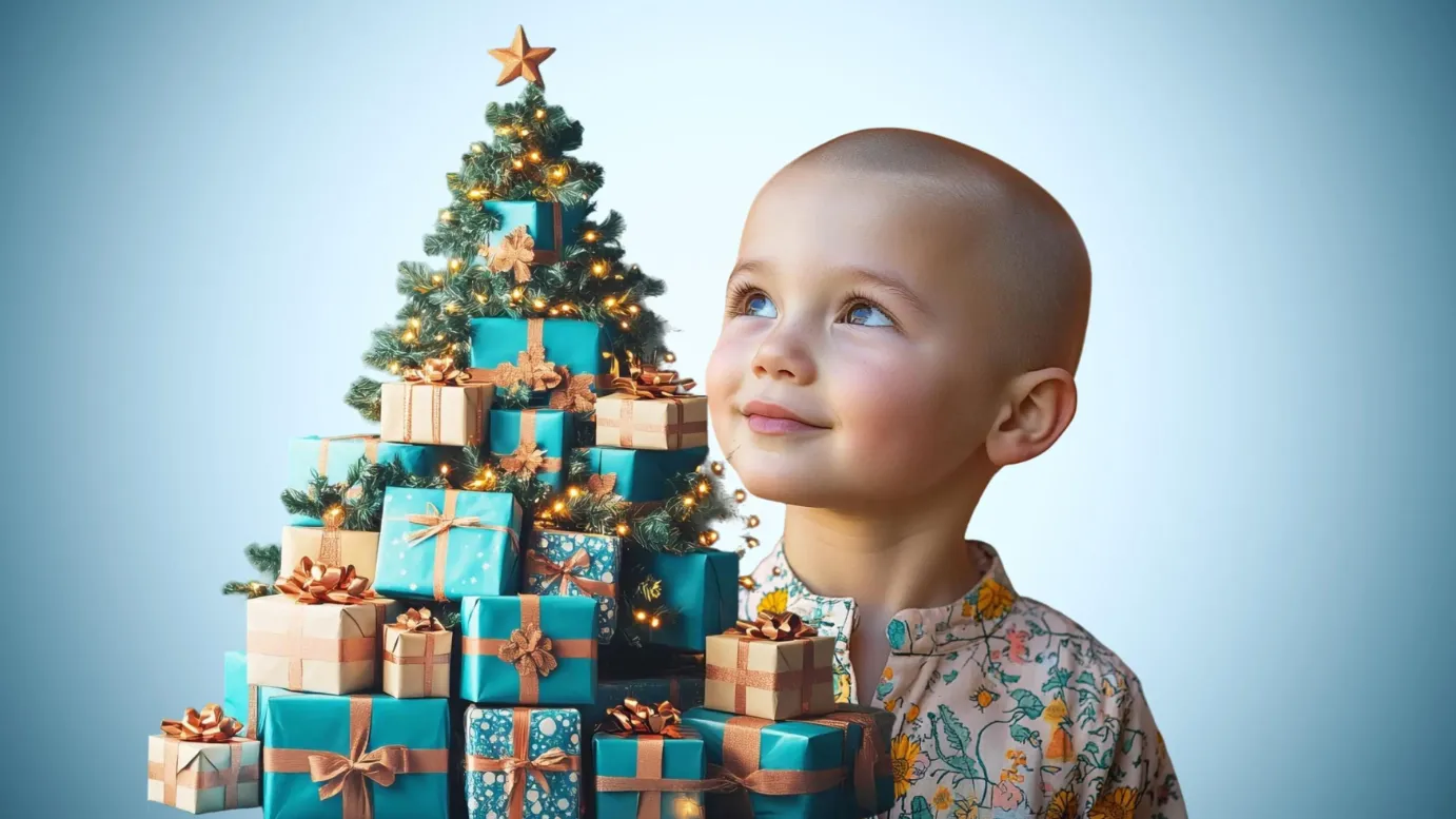 Yeni yıl dilekleriyle Noel - Dilek ağacı süsleri ve hediyelerine bakan umut dolu bir çocuk